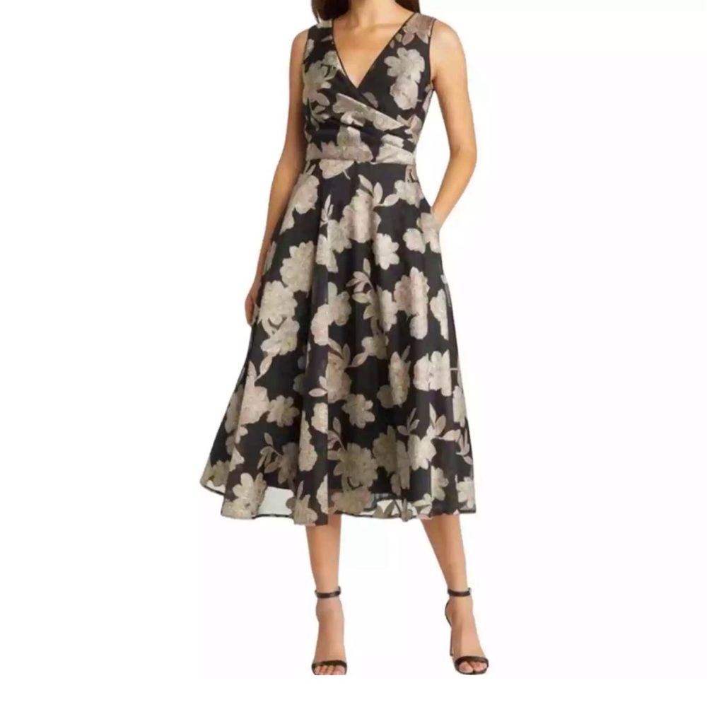 Eliza J Size 16 Jacquard Wrap Front Midi Dress